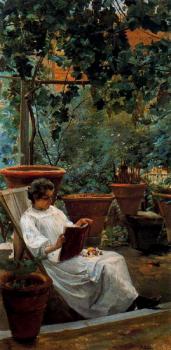 Jardin, mujer leyendo